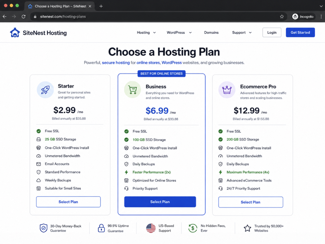 ecommerce hosting plan selection