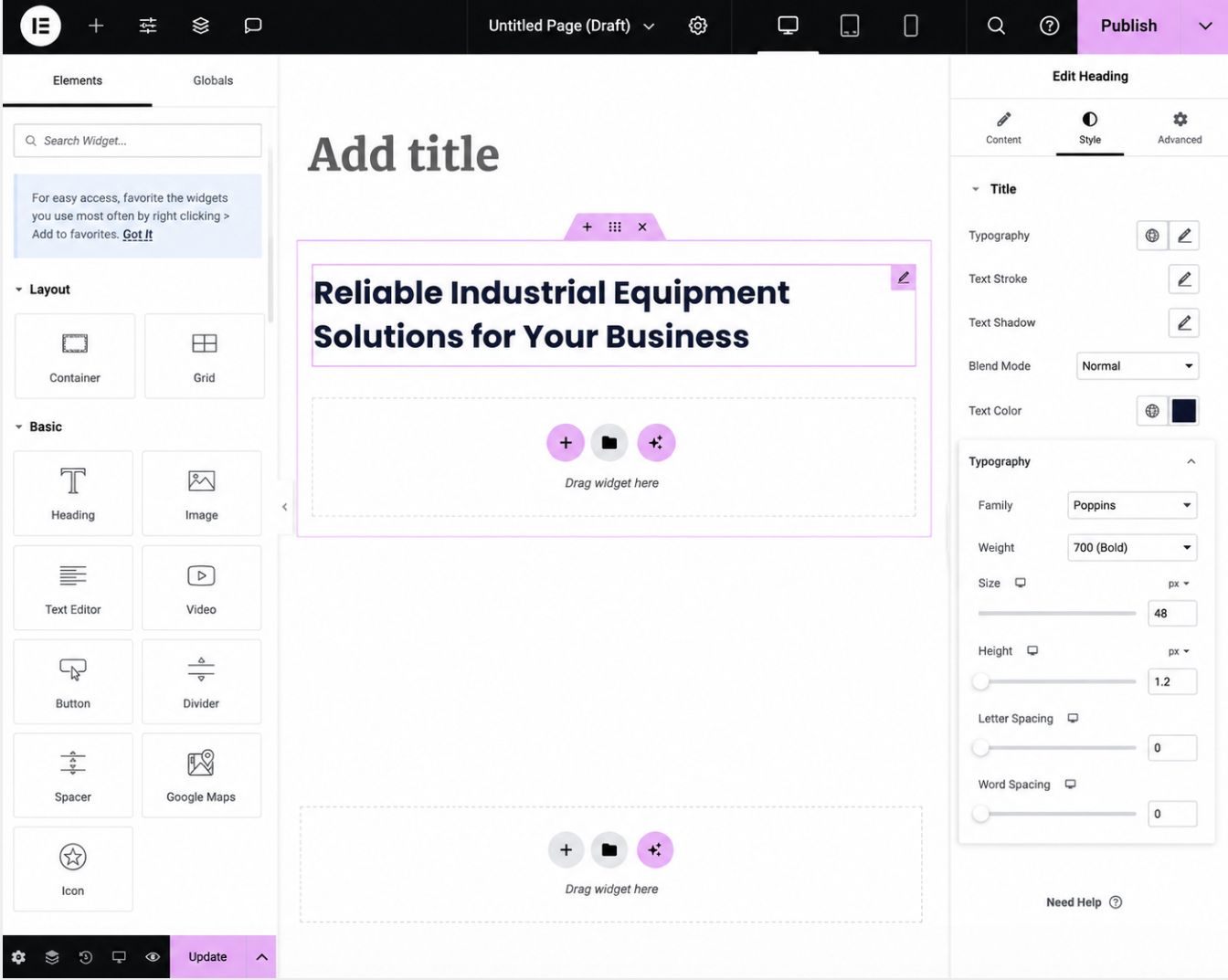 Page Recreation in the Elementor Builder