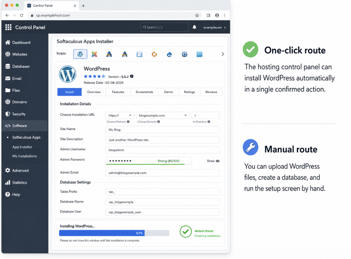 hosting control-panel one-click WordPress installer