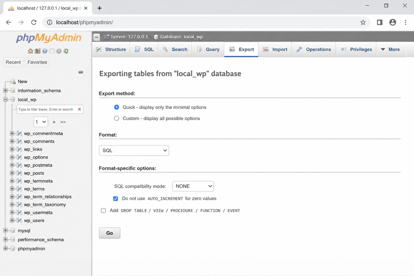 phpMyAdmin/Adminer Export