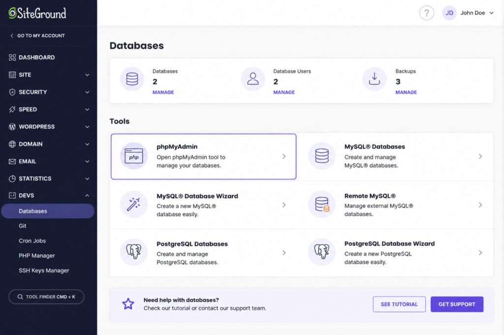 Accessing phpMyAdmin From the Host Dashboard