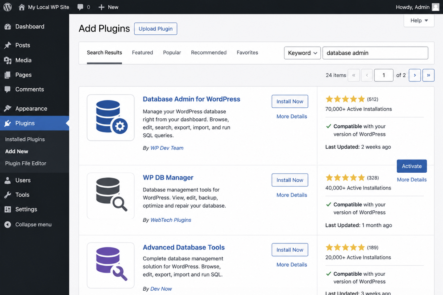 Add New screen in WordPress