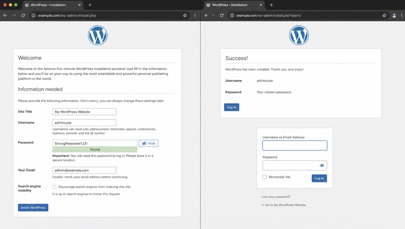 WordPress install form