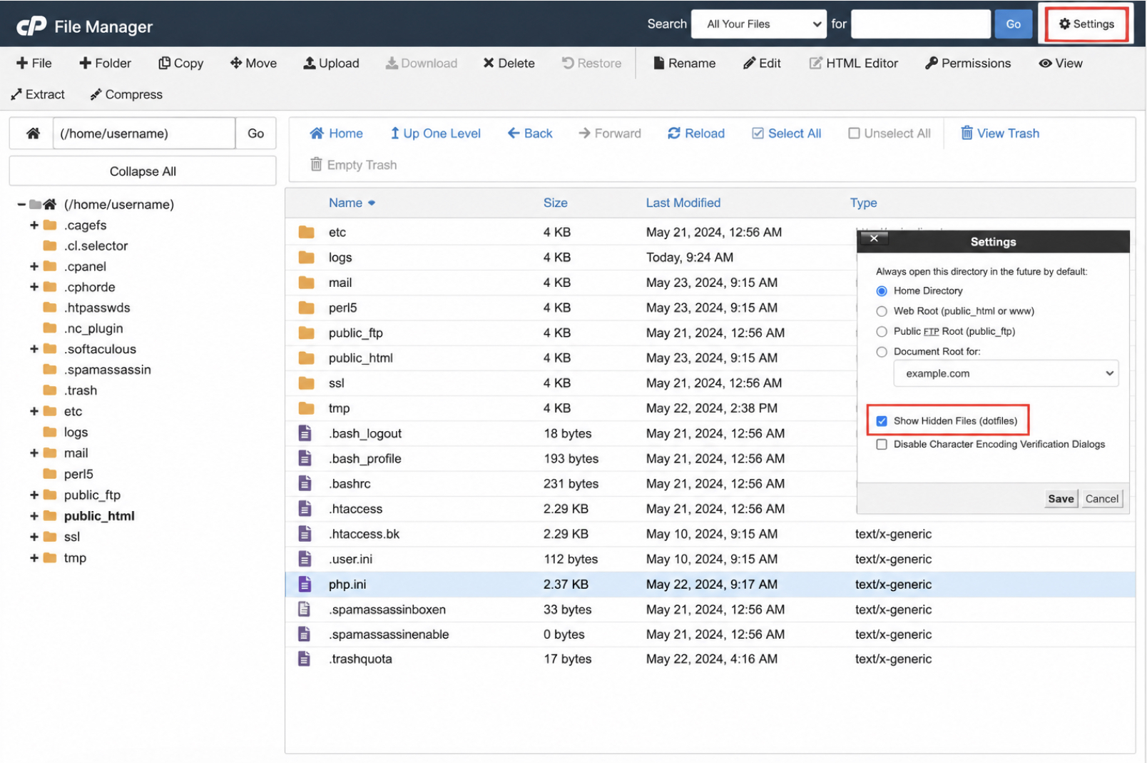 Find php.ini with cPanel