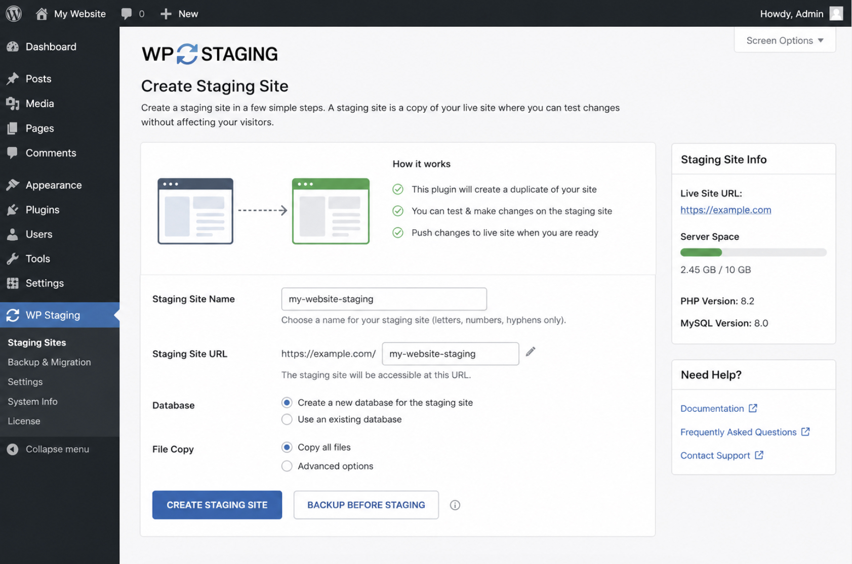 dashboard duplicate site control