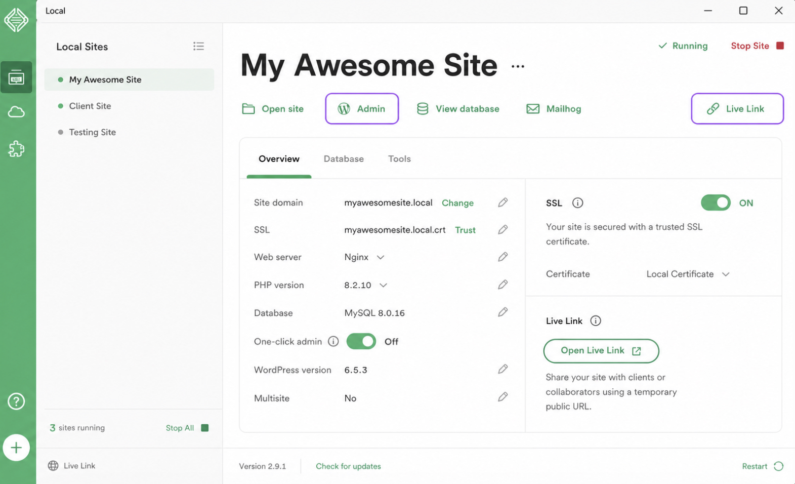 Local by Flywheel is a managed, graphical local WordPress development environment