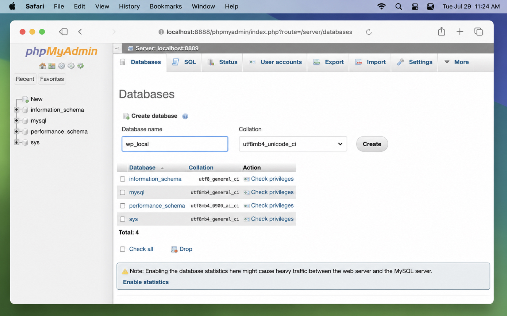 MySQL Database for WordPress on a Mac