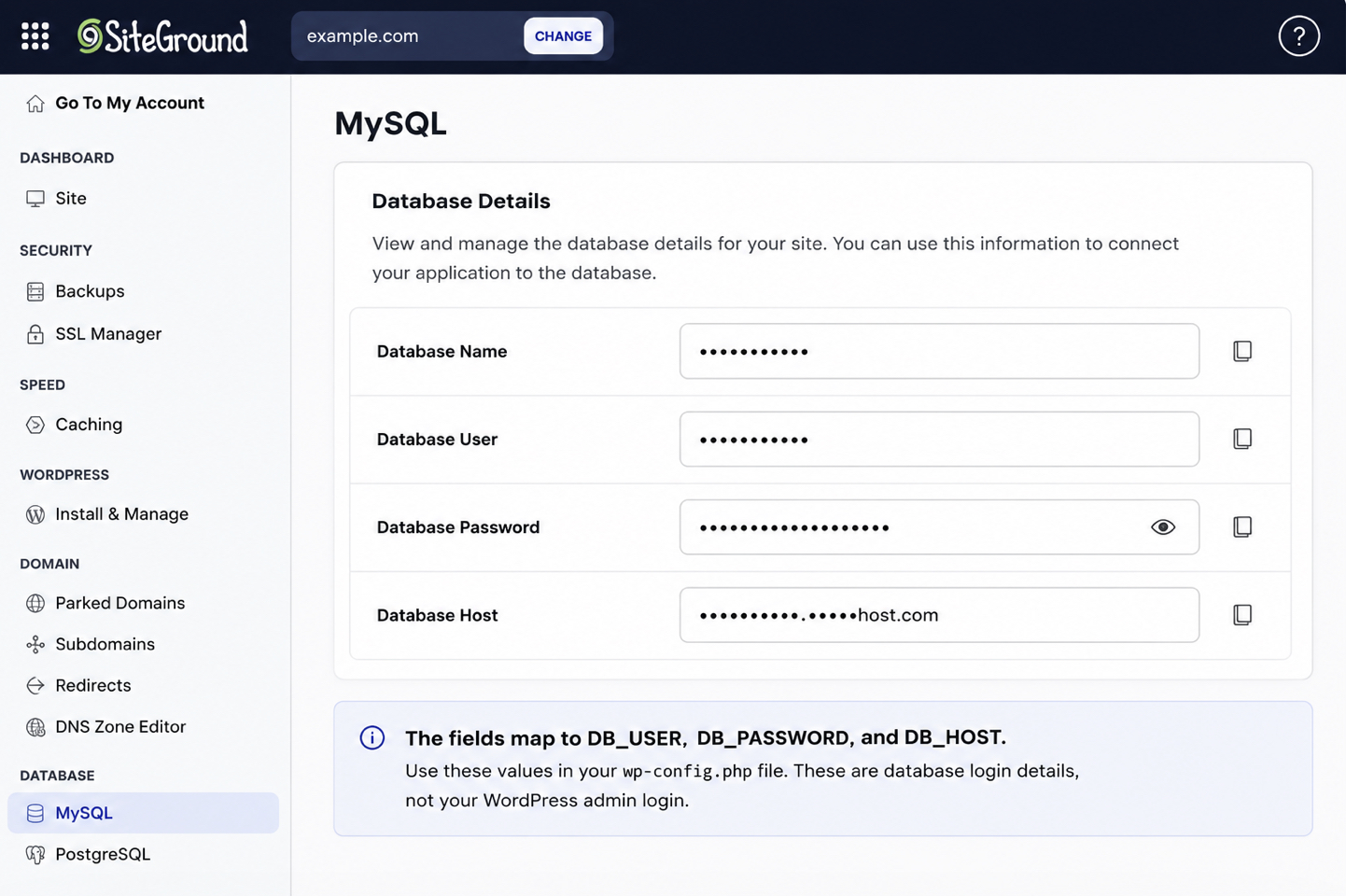 managed-host database panel
