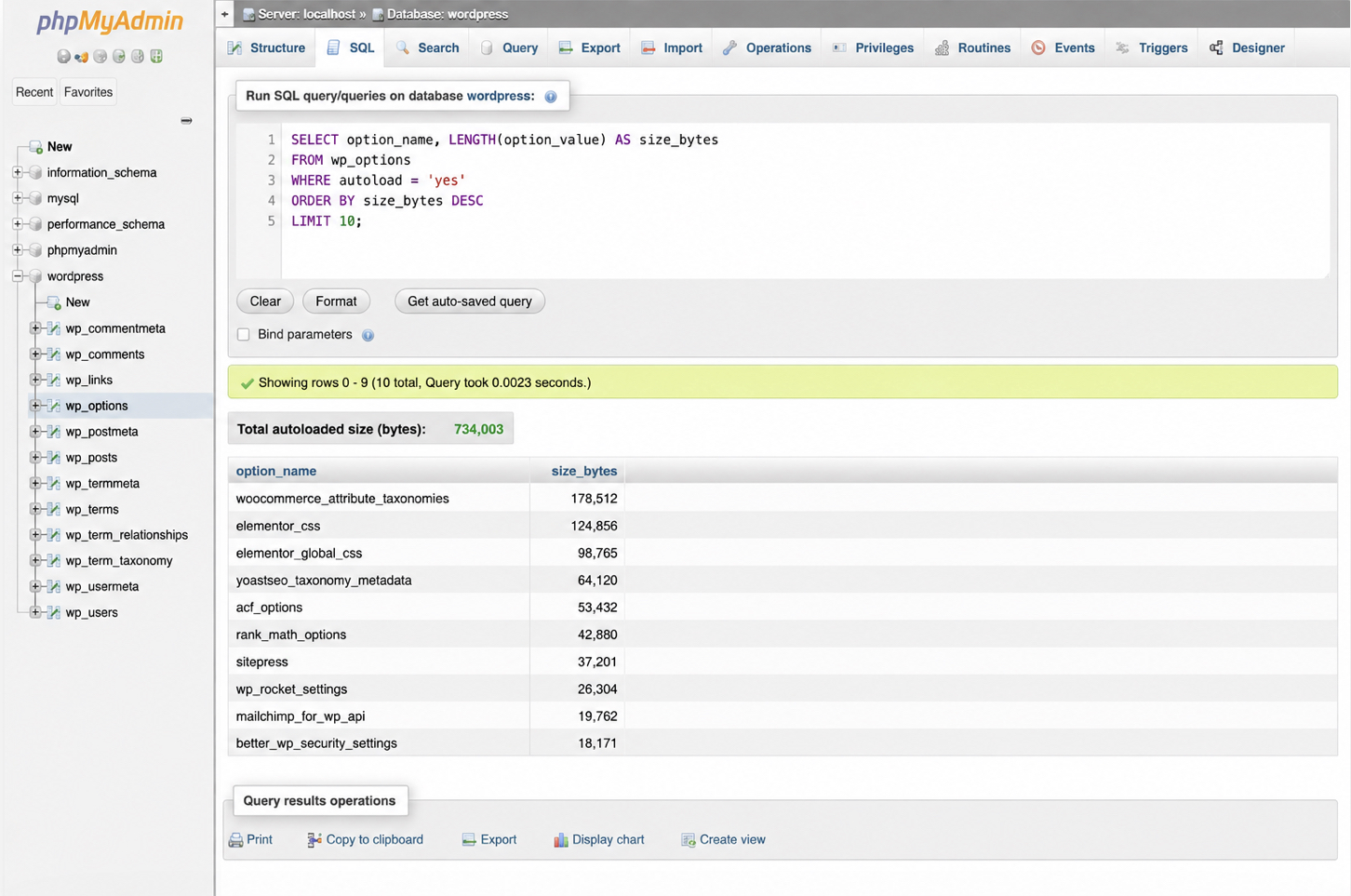 phpMyAdmin SQL tab