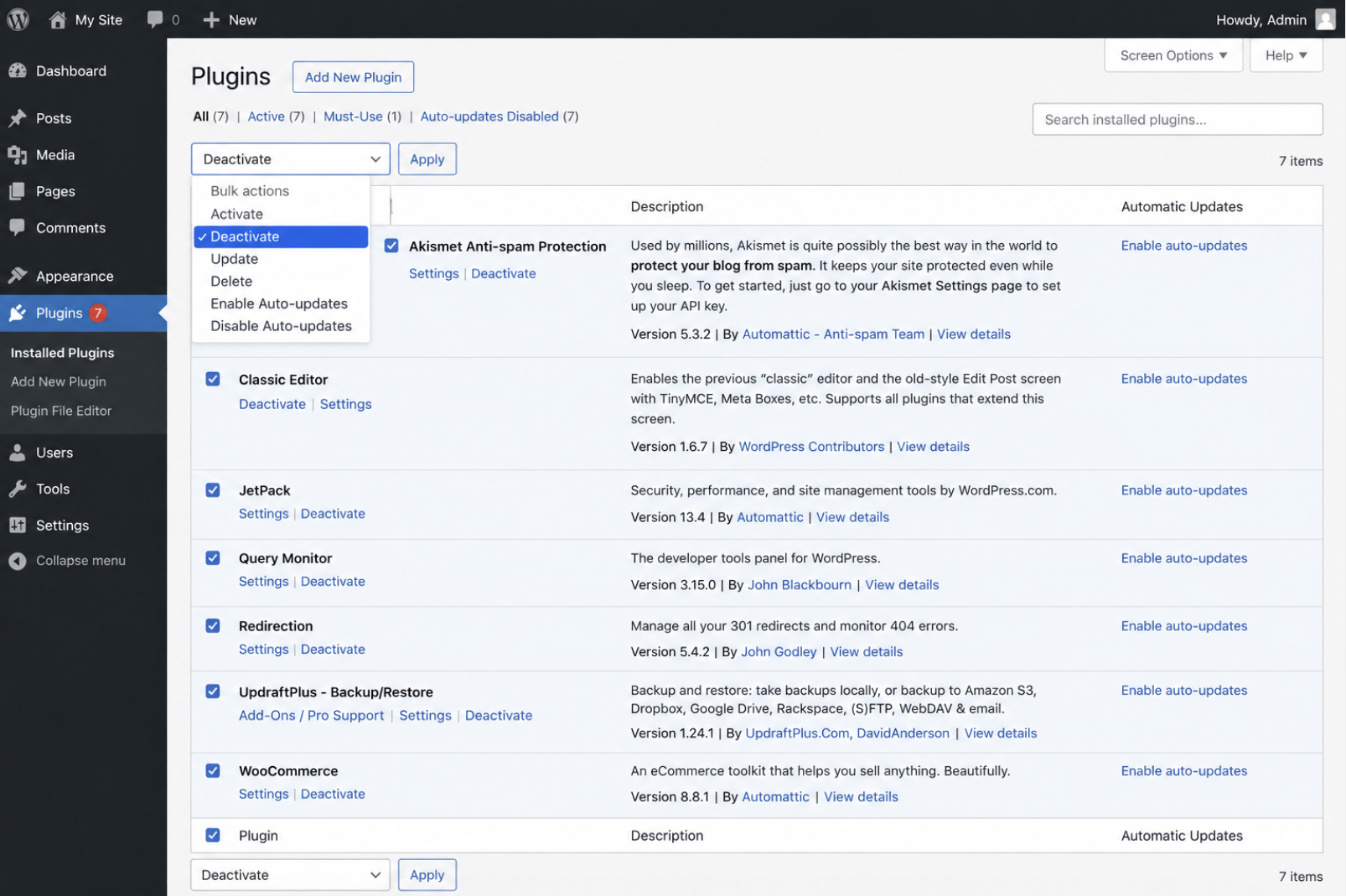 Plugin deactivation
