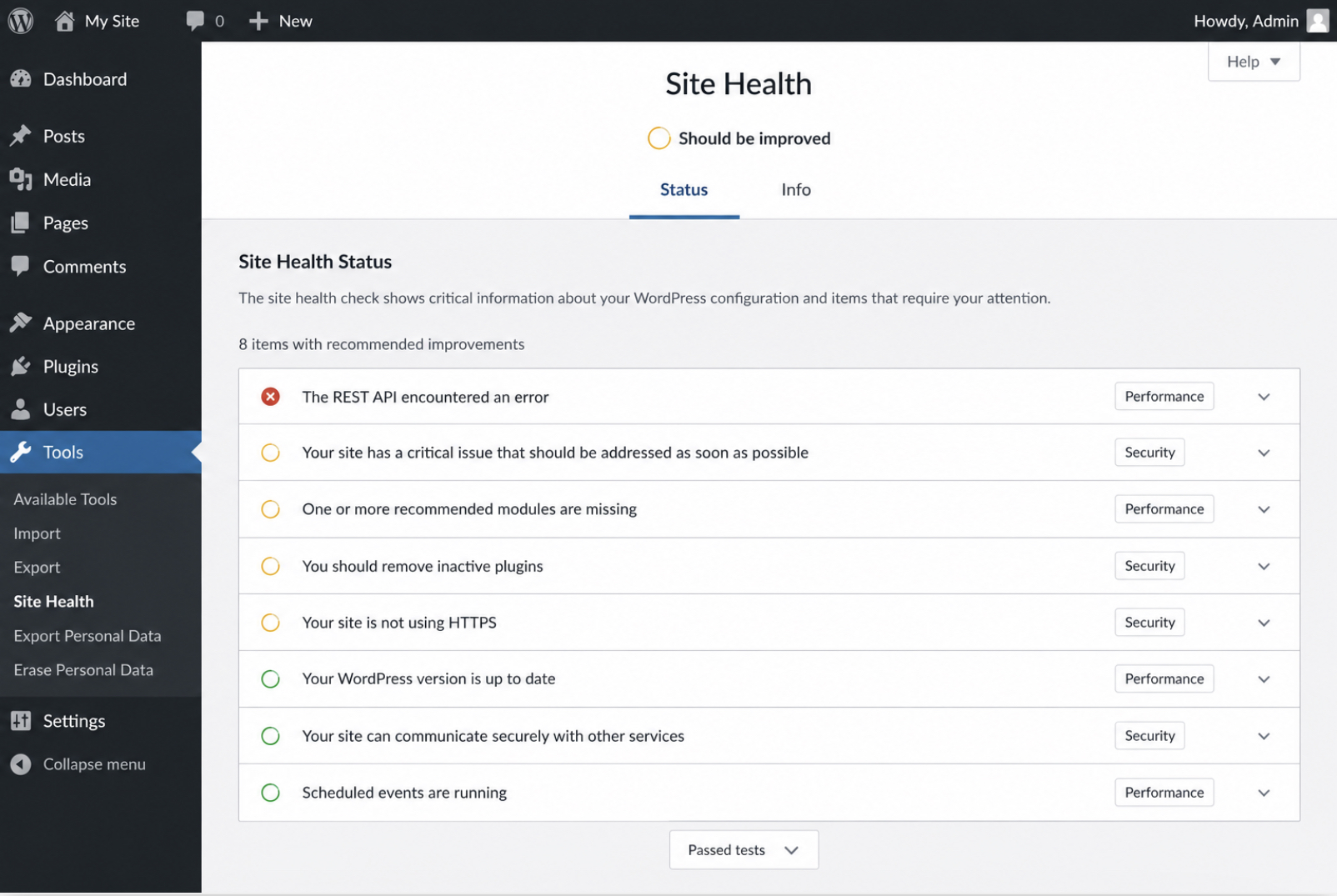 Site Health check