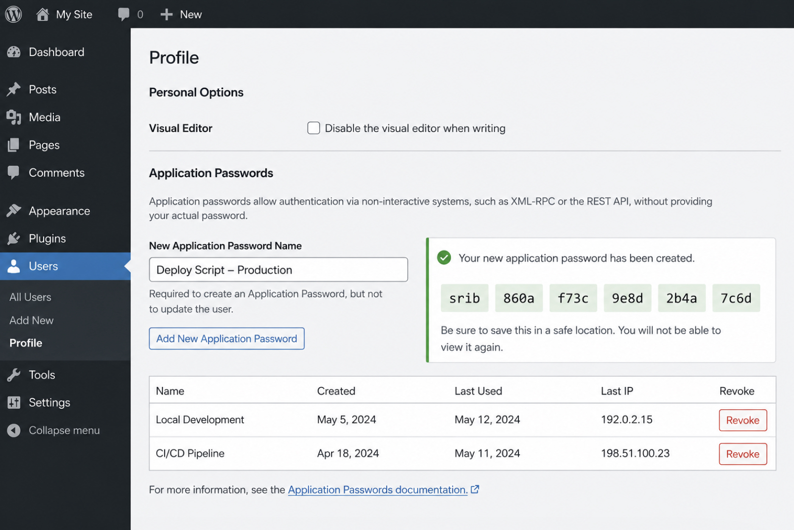 New Application Password Name