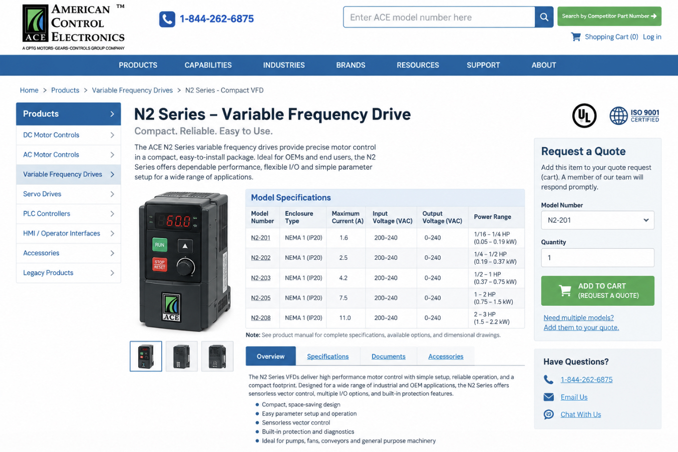 ACE variable-frequency-drive product page