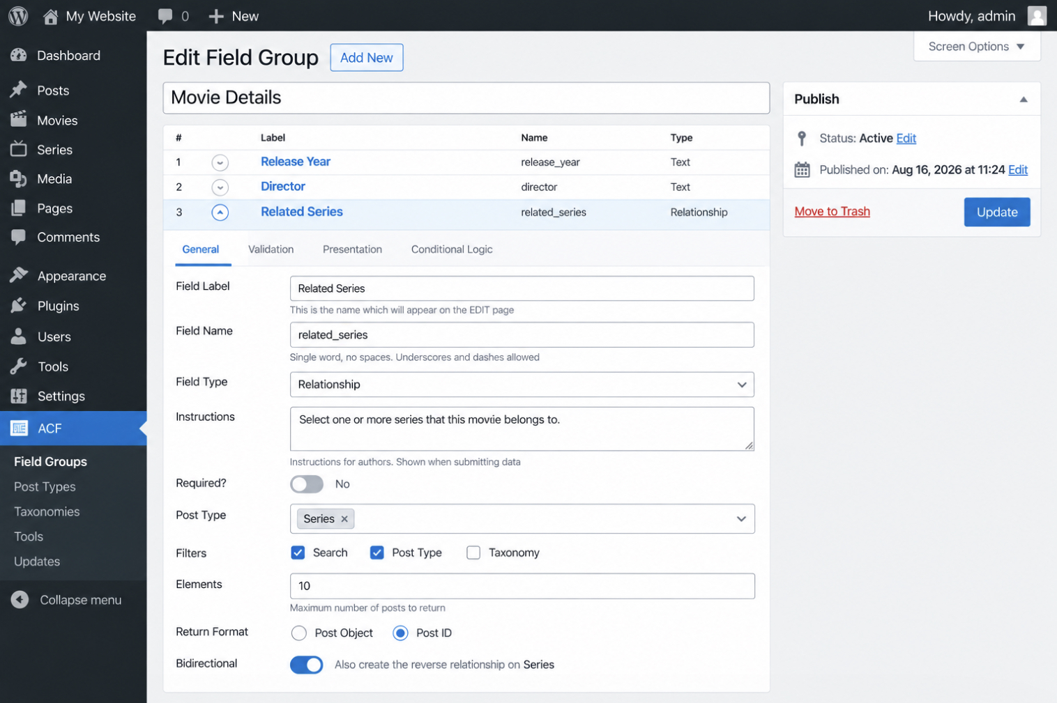 ACF Relationship Field
