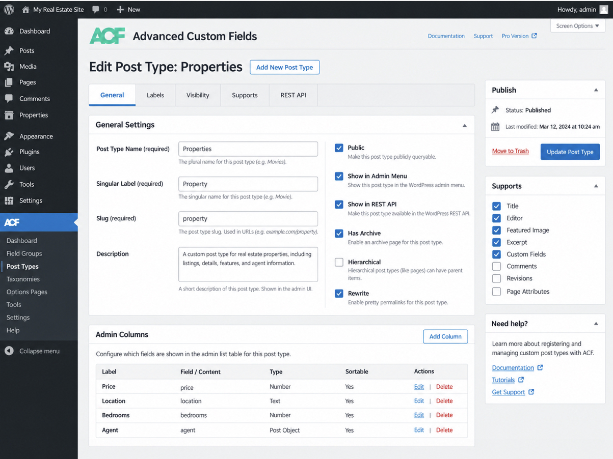 ACF WordPress custom post type plugin