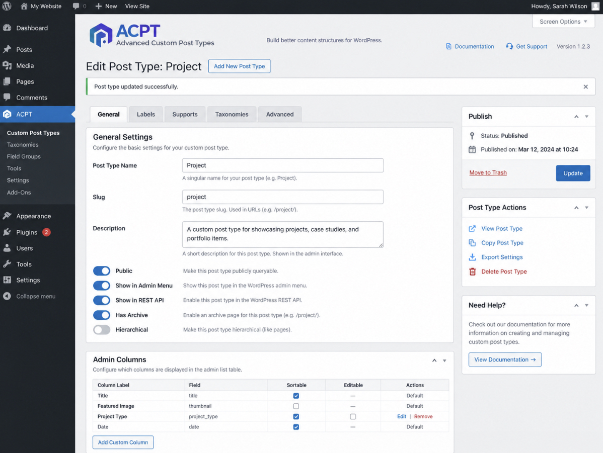 ACPT WordPress custom post type plugin