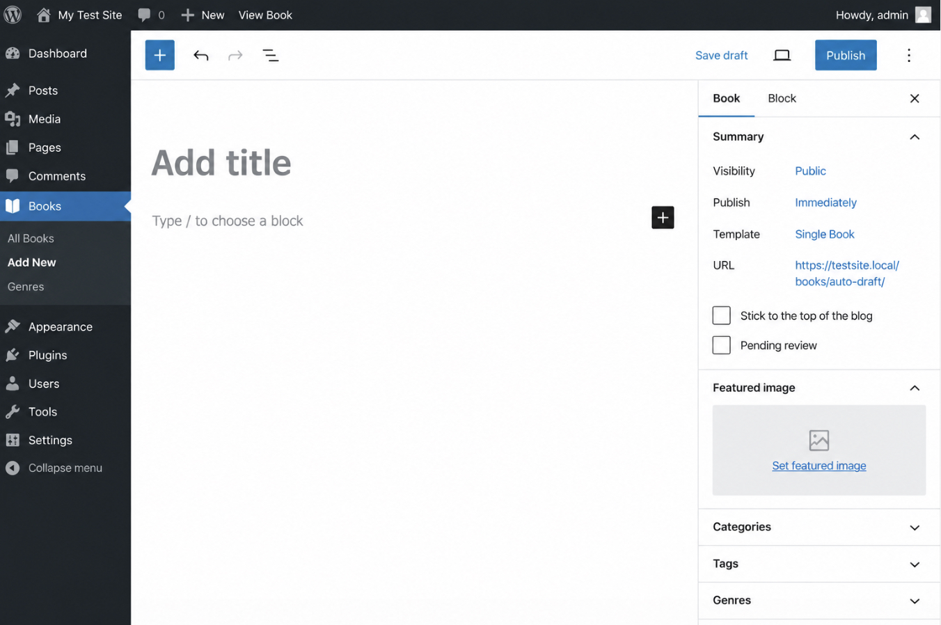 Book edit screen sidebar
