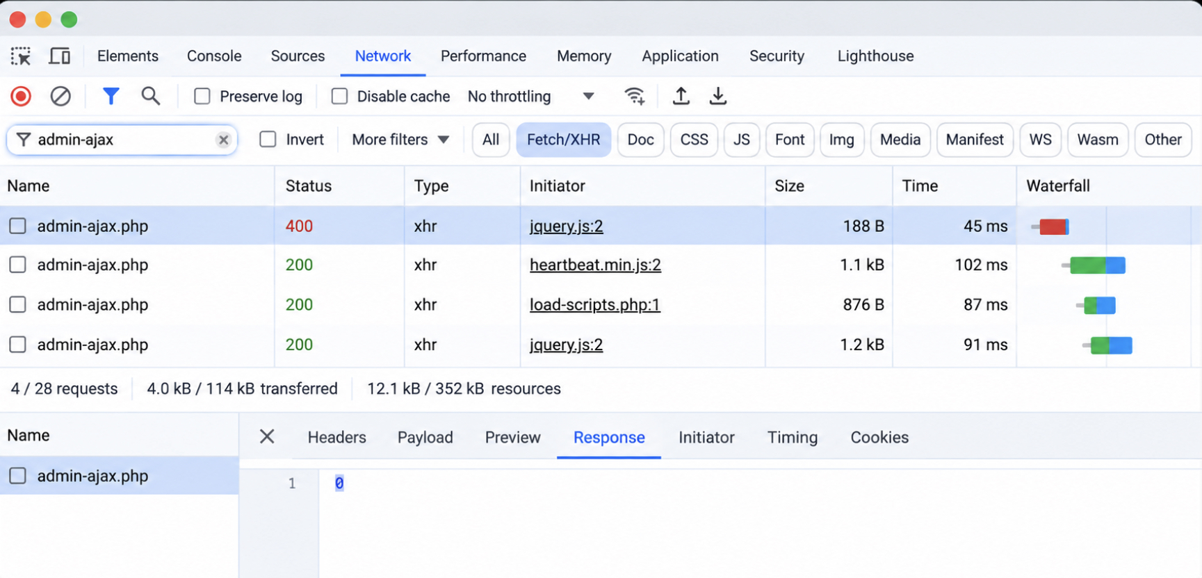 Bad Request on an admin-ajax call in the Chrome network panel