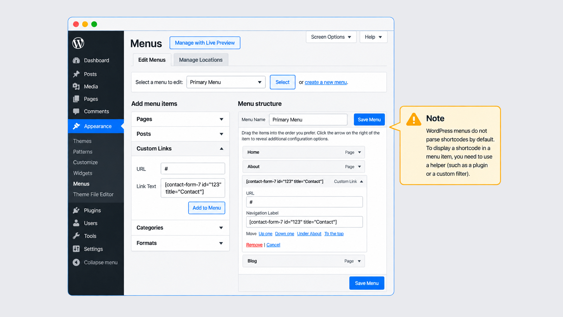 How to Add a Shortcode to a WordPress Menu