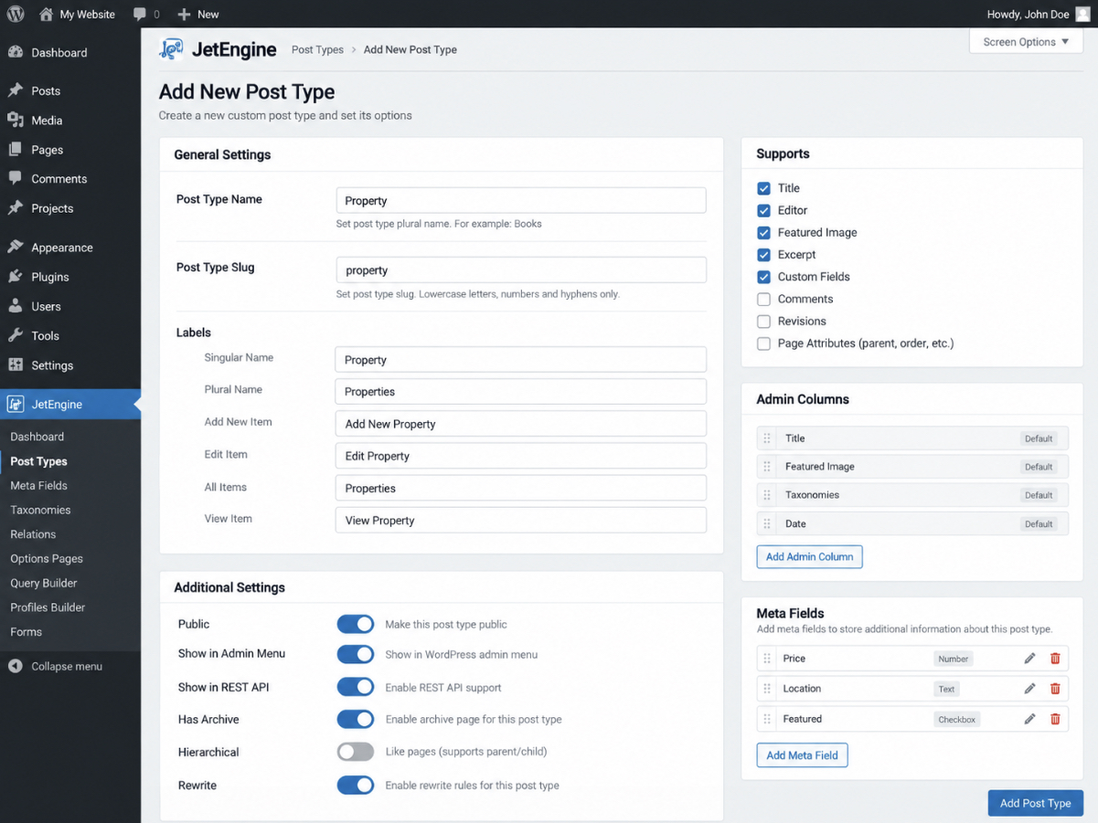 JetEngine custom post type WP plugin