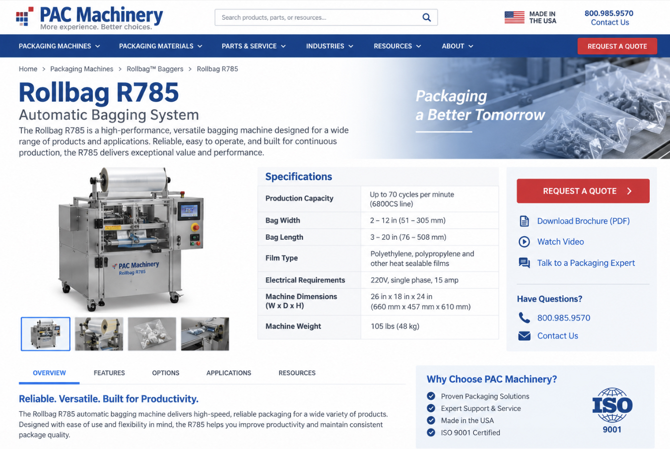 PAC Machinery bagger product page