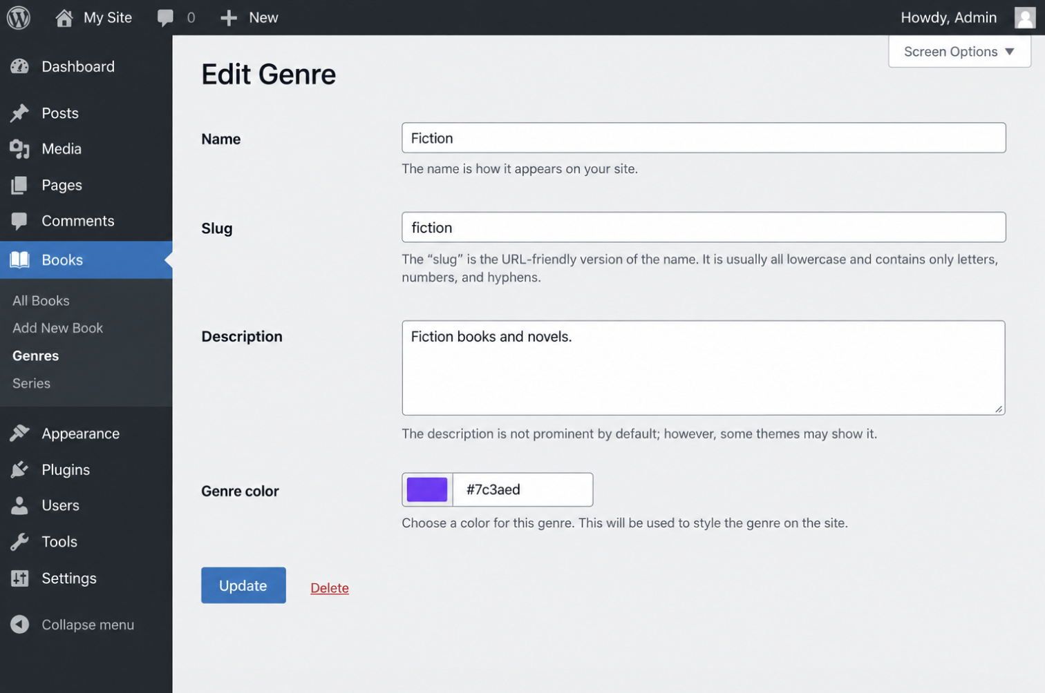 Edit Genre screen