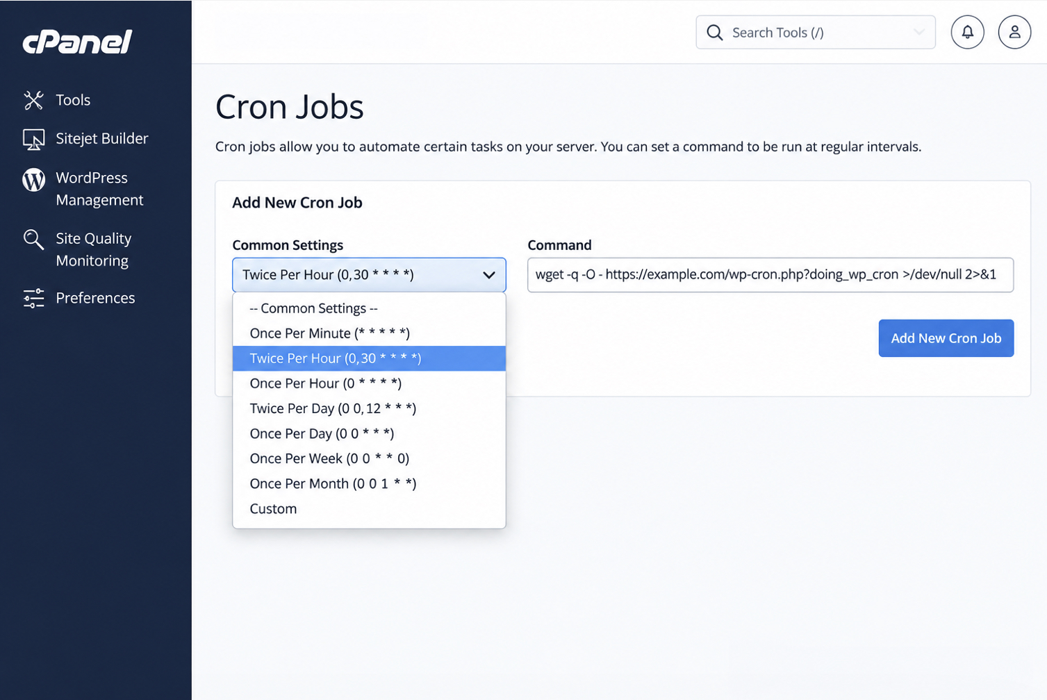 cPanel Cron Jobs screen