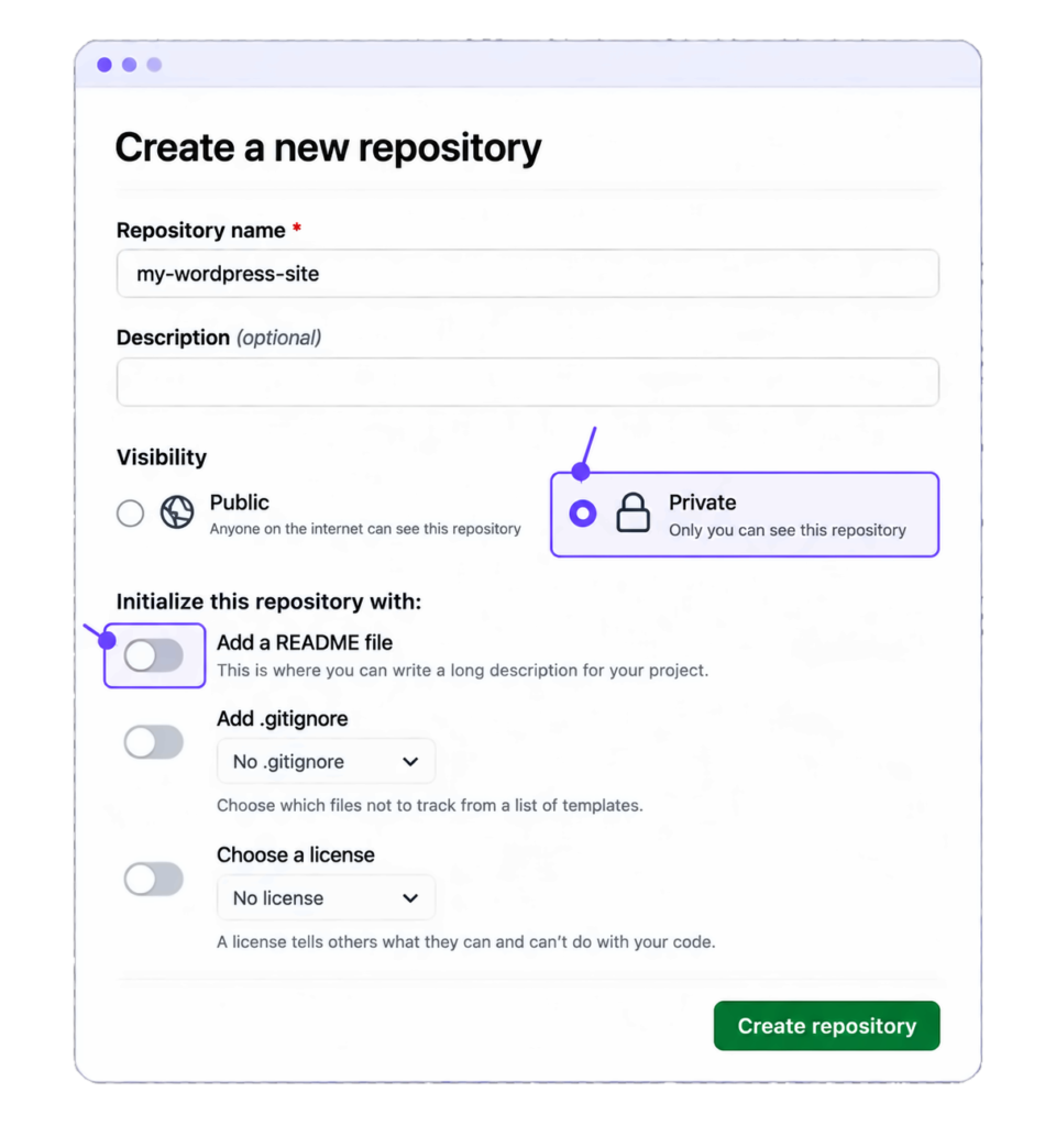 Create a new repository form
