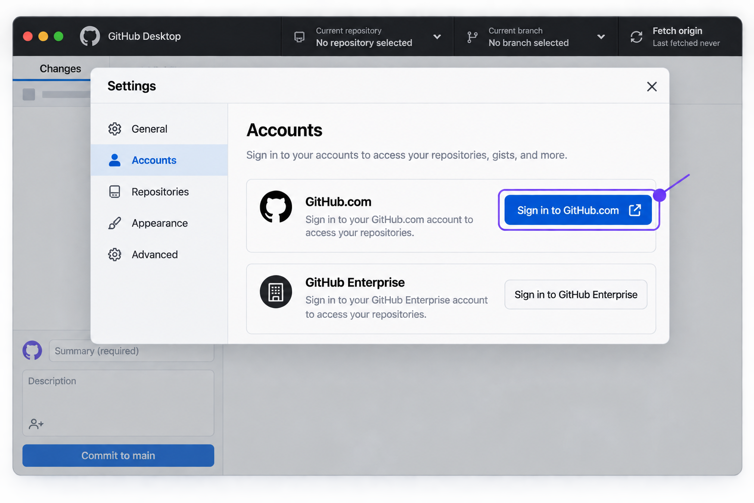 GitHub Desktop, Settings