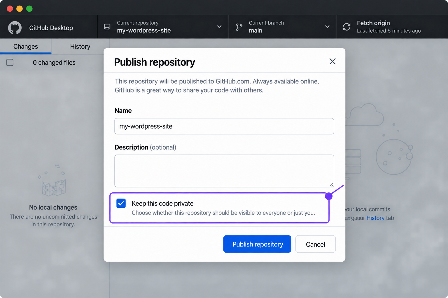Publish repository window
