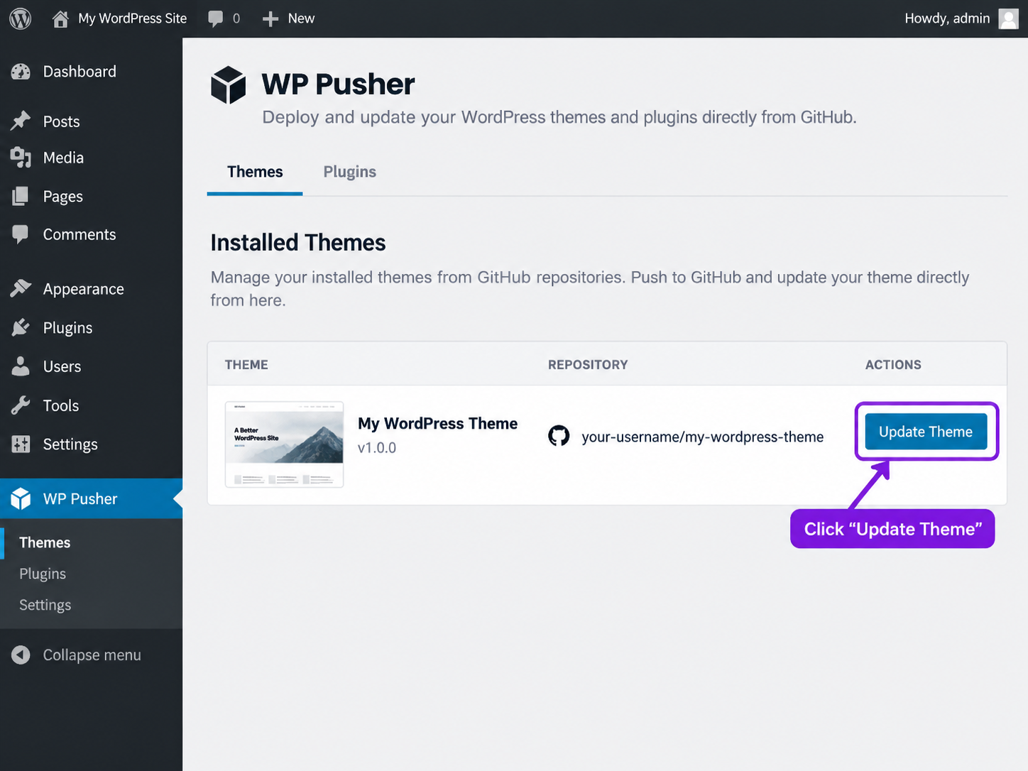 WP Pusher, Themes list
