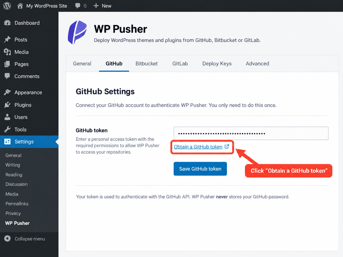 WP Pusher settings