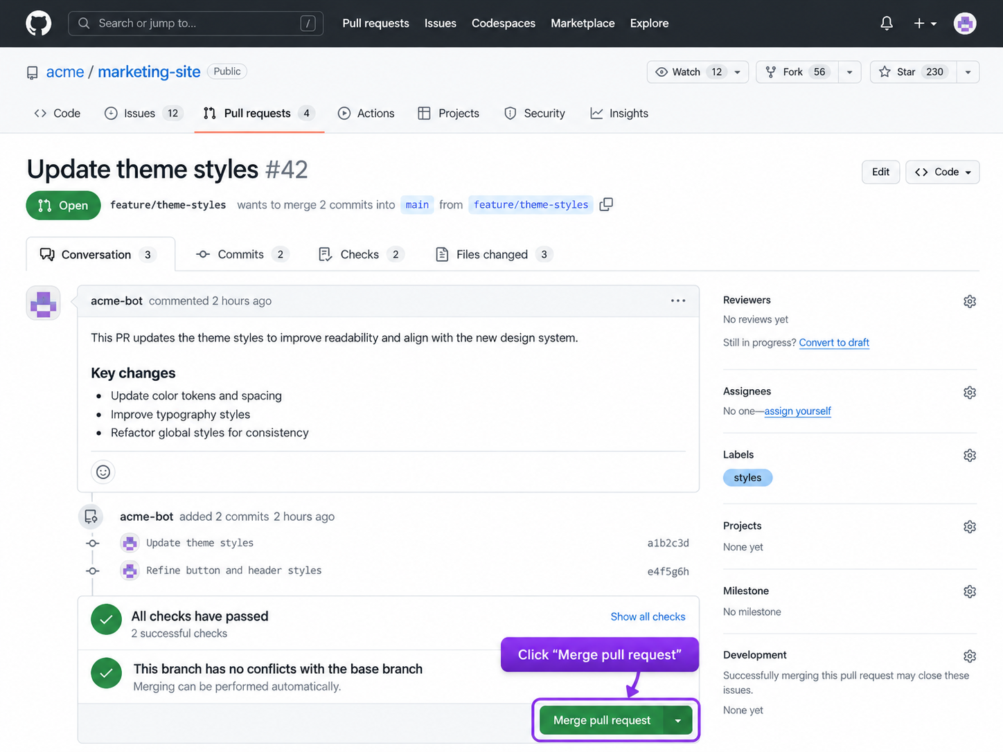 pull request page