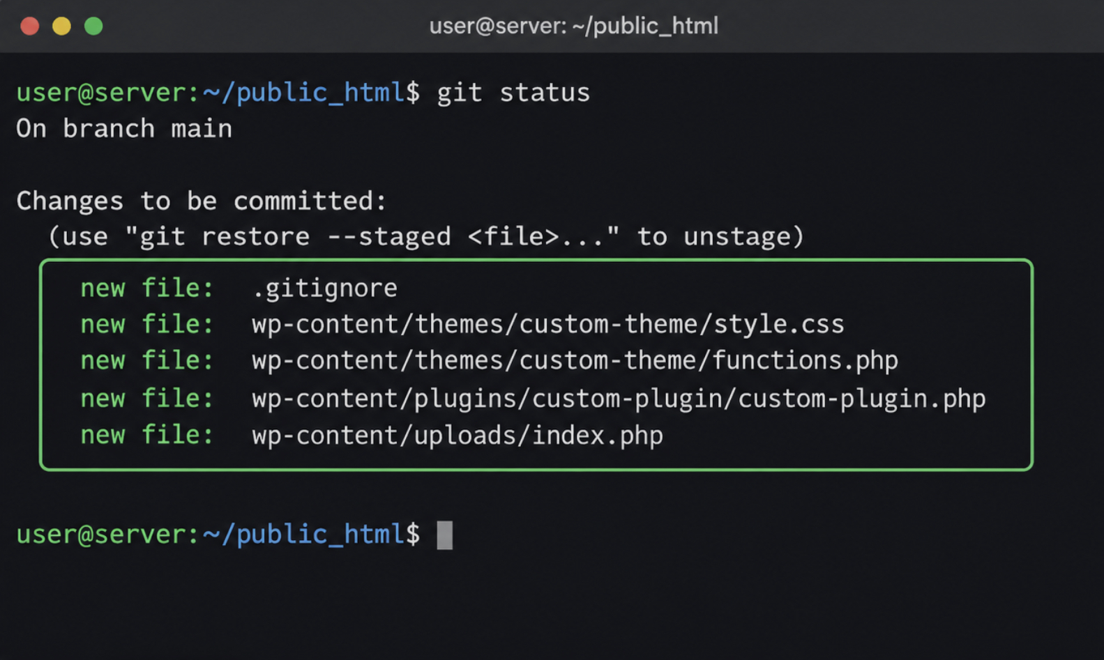 terminal after git status